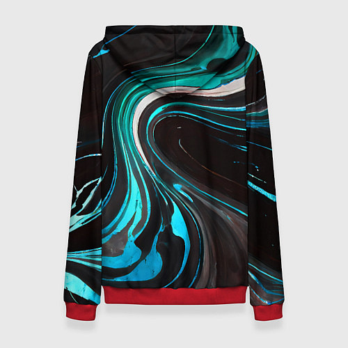 Женская толстовка Волнистые бело-голубые линии на чёрном фоне / 3D-Красный – фото 2