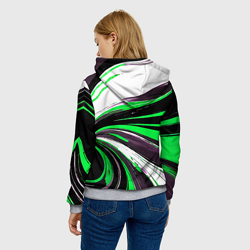 Женская толстовка Волнистые чёрно-зелёные линии на белом фоне / 3D-Меланж – фото 4