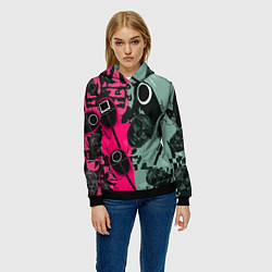 Толстовка-худи женская Маски из игры в кальмара, цвет: 3D-черный — фото 2