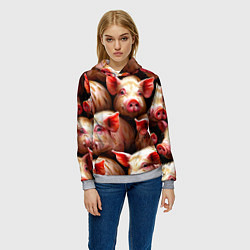 Толстовка-худи женская Поросята, цвет: 3D-меланж — фото 2