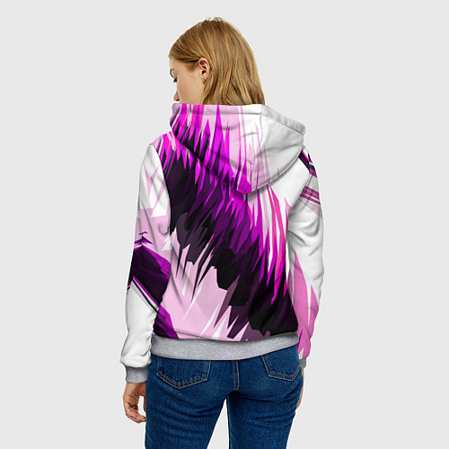 Женская толстовка Чёрно-розовые острые полосы на белом фоне / 3D-Меланж – фото 4