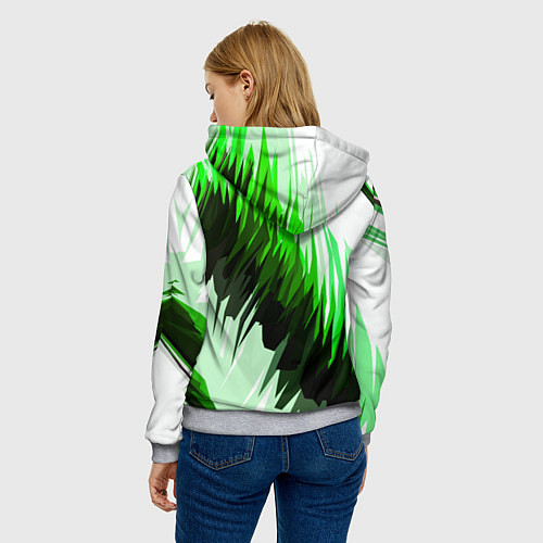 Женская толстовка Чёрно-зелёные острые полосы на белом фоне / 3D-Меланж – фото 4