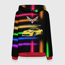 Толстовка-худи женская Chevrolet Corvette - racing team, цвет: 3D-красный