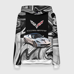 Толстовка-худи женская Chevrolet Corvette - motorsport racing team, цвет: 3D-белый