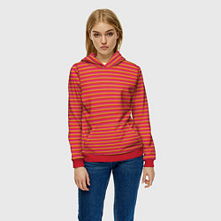 Толстовка-худи женская Полосы красный розовый и оранжевый, цвет: 3D-красный — фото 2