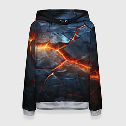 Толстовка-худи женская Черная треснутая плита - текстура, цвет: 3D-меланж