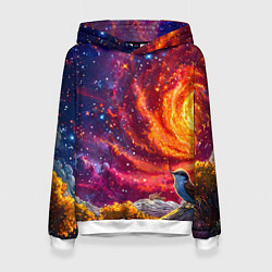 Толстовка-худи женская Кукушка в космосе, цвет: 3D-белый