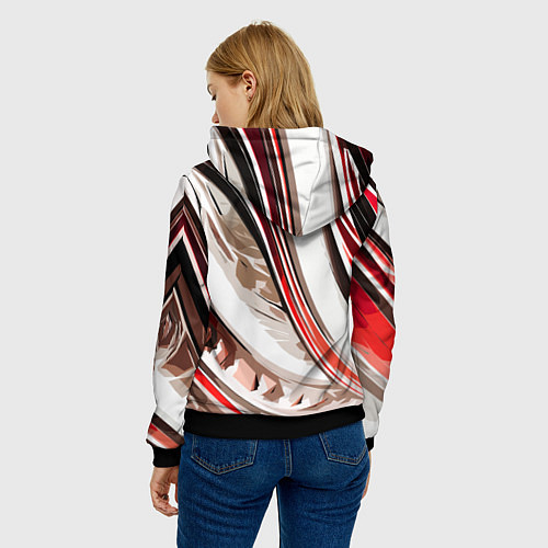 Женская толстовка Волнистая бело-красная абстракция / 3D-Черный – фото 4