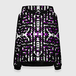 Толстовка-худи женская Чёрно-фиолетовые диагональные полосы на белом фоне, цвет: 3D-черный