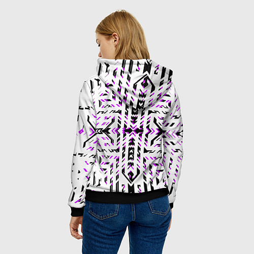 Женская толстовка Чёрно-фиолетовые диагональные полосы на белом фоне / 3D-Черный – фото 4