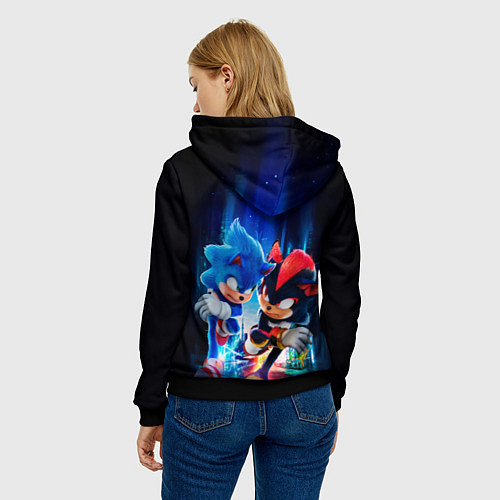 Женская толстовка Соник и Шэдоу бегут наперегонки / 3D-Черный – фото 4