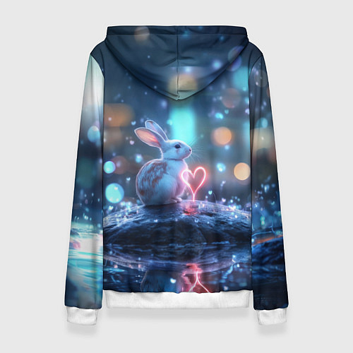 Женская толстовка Заяц с неоновым сердцем 14 февраля / 3D-Белый – фото 2