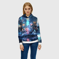 Толстовка-худи женская Заяц с неоновым сердцем 14 февраля, цвет: 3D-белый — фото 2