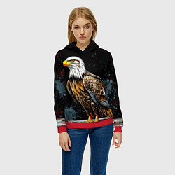 Толстовка-худи женская Статный белоголовый орлан, цвет: 3D-красный — фото 2