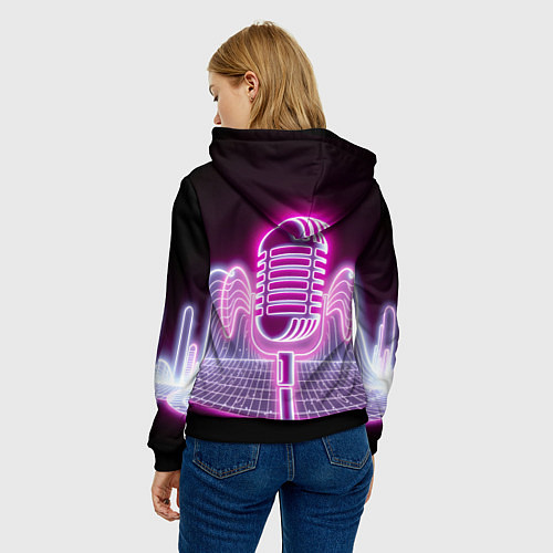 Женская толстовка Розовый неоновый микрофон / 3D-Черный – фото 4