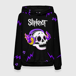 Толстовка-худи женская Slipknot неоновый череп, цвет: 3D-черный