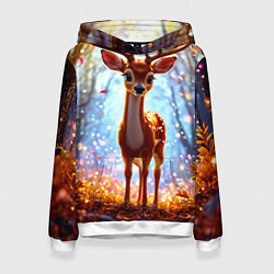 Толстовка-худи женская Олень в искристом лесу, цвет: 3D-белый