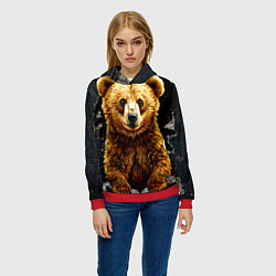 Толстовка-худи женская Медведь бурый, цвет: 3D-красный — фото 2