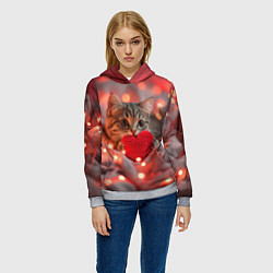 Толстовка-худи женская Кошечка с сердечком и с гирляндой, цвет: 3D-меланж — фото 2