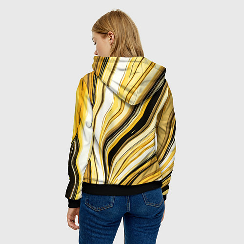Женская толстовка Волнистые вертикальные чёрно-жёлтые полосы / 3D-Черный – фото 4