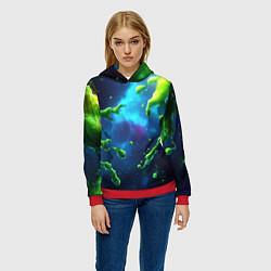 Толстовка-худи женская Зеленые брызги, цвет: 3D-красный — фото 2