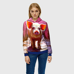 Толстовка-худи женская Поросенок в розовом, цвет: 3D-синий — фото 2