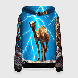 Толстовка-худи женская Верблюд и удар молнии, цвет: 3D-черный