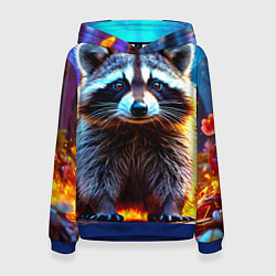 Толстовка-худи женская Енот в огне, цвет: 3D-синий