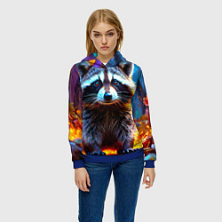 Толстовка-худи женская Енот в огне, цвет: 3D-синий — фото 2