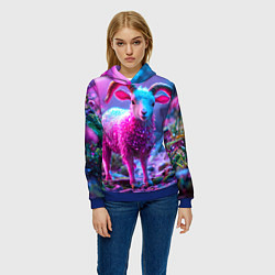 Толстовка-худи женская Козлик в розовом, цвет: 3D-синий — фото 2