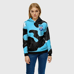 Толстовка-худи женская Черно-зеленый камуфляж и герб РФ, цвет: 3D-черный — фото 2