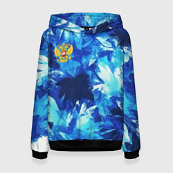 Толстовка-худи женская Синий узорный камуфляж, цвет: 3D-черный