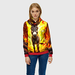 Толстовка-худи женская Ослик в огне, цвет: 3D-красный — фото 2