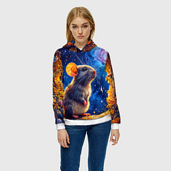 Толстовка-худи женская Крыса и космическое небо, цвет: 3D-белый — фото 2