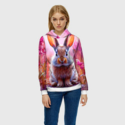Толстовка-худи женская Зайчик в розовом, цвет: 3D-белый — фото 2