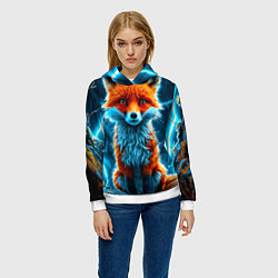 Толстовка-худи женская Лиса и молния, цвет: 3D-белый — фото 2