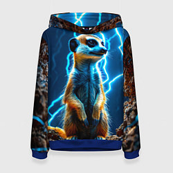 Толстовка-худи женская Сурикат в разрядах молний, цвет: 3D-синий