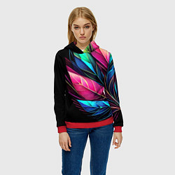 Толстовка-худи женская Букет из цветных перьев - неон, цвет: 3D-красный — фото 2