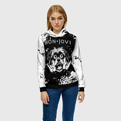 Толстовка-худи женская Bon Jovi рок пес, цвет: 3D-черный — фото 2