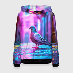 Толстовка-худи женская Голубь в ярком городе, цвет: 3D-черный