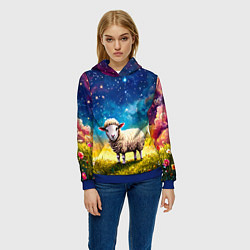 Толстовка-худи женская Овечка и звездное небо, цвет: 3D-синий — фото 2