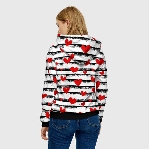 Женская толстовка Паттерн с полосками и сердечками / 3D-Черный – фото 4