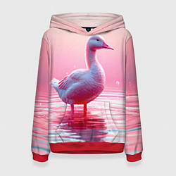 Толстовка-худи женская Гусь на розовом озере, цвет: 3D-красный