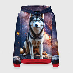 Толстовка-худи женская Лайка и космос, цвет: 3D-красный