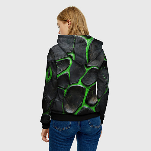 Женская толстовка Черная потертая текстура на зеленом фоне / 3D-Черный – фото 4