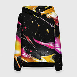 Толстовка-худи женская Мазки краски на черном, цвет: 3D-черный
