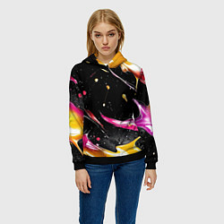 Толстовка-худи женская Мазки краски на черном, цвет: 3D-черный — фото 2