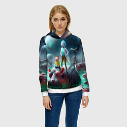 Толстовка-худи женская Рик и Морти сидят на бегемоте - нейроарт фантазия, цвет: 3D-белый — фото 2