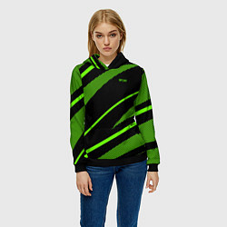 Толстовка-худи женская Sport чёрный и зелёный полосы, цвет: 3D-черный — фото 2