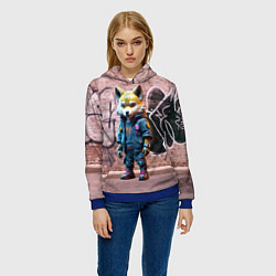 Толстовка-худи женская Уличный лисёнок на своём районе, цвет: 3D-синий — фото 2